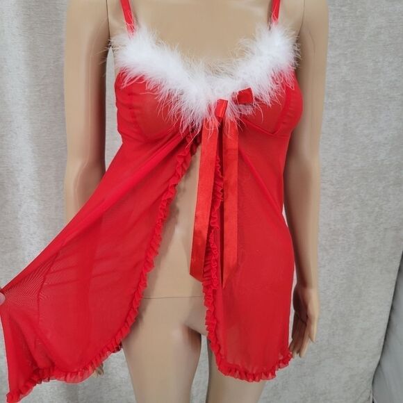 AVID Love Christmas Inspired Red Babydoll Negligee chemsie Lingerie - Picture 4 of 10